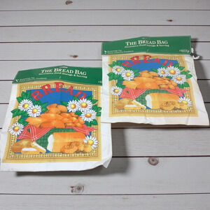 Lot 2 x Vintage NEW Bread Bags Toggle Drawstring Close Plastic Lined Trendtex
